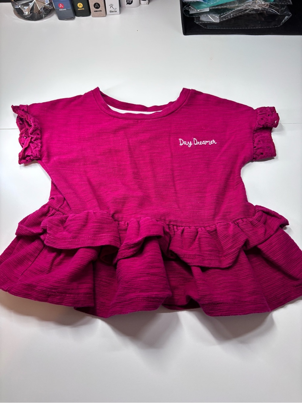wonder nation Girls Size 2T Fuchsia Ruffle Peplum Day Dreamer' Top